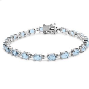 Haus of Brilliance Sterling Silver Oval Blue Topaz Link Bracelet 7”